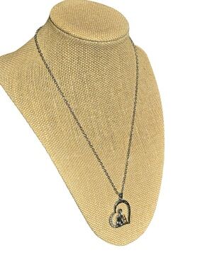 I Love You Forever Girl with Dog Heart Pendant Silver Necklace